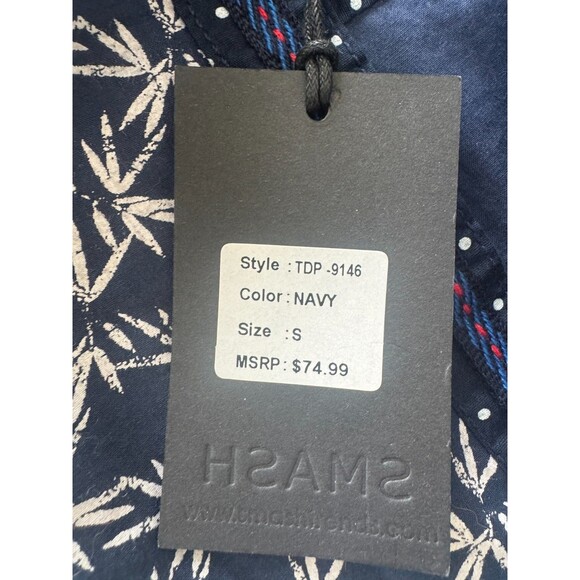 Smash Mens Shirt Small Button Up Blue Bamboo Print Long Sleeve Flip Cuffs RP $75 - Picture 5 of 9